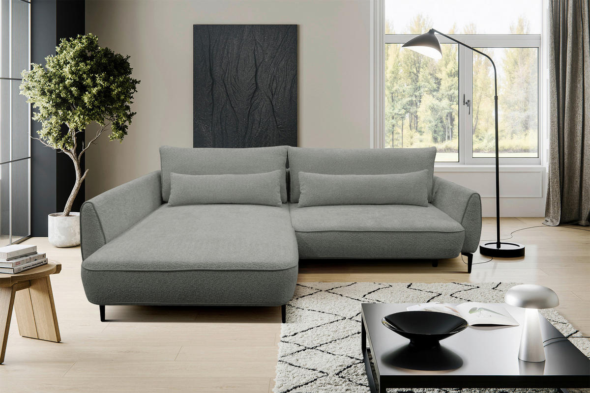 ECKSOFA in Bouclé Grau  - Creme/Schwarz, Design, Textil/Metall (204/273cm) - MID.YOU