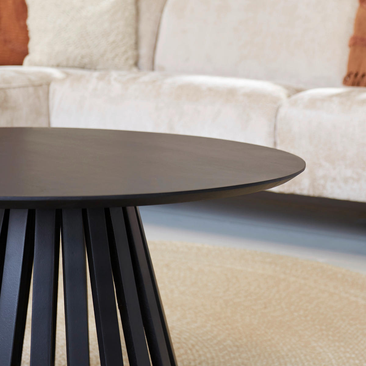 COUCHTISCH Mangoholz massiv 70/70/41 cm rund Schwarz  - Schwarz, MODERN, Holz/Metall (70/70/41cm) - MID.YOU