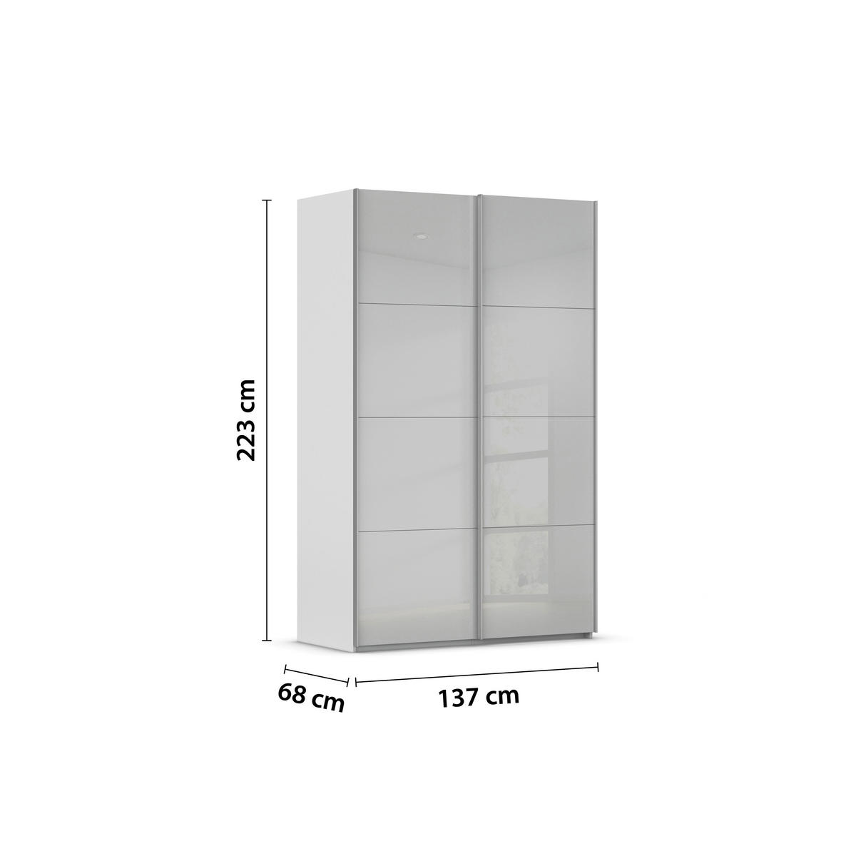SCHWEBETÜRENSCHRANK 137/223/68 cm 2-türig Seidengrau  - Seidengrau/Alufarben, Design, Glas/Holzwerkstoff (137/223/68cm) - Xora