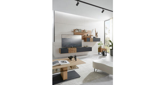 WOHNWAND  in Anthrazit, Eichefarben  343/196/44 cm  - Eichefarben/Anthrazit, Design, Glas/Holz (343/196/44cm) - Valnatura