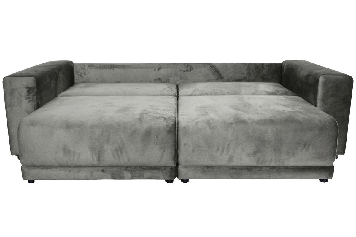 BIGSOFA in Velours Grau  - Schwarz/Grau, Design, Kunststoff/Textil (256/88/120cm) - home24