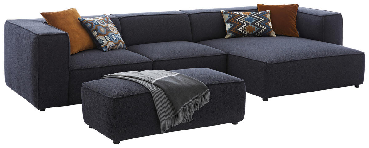 ECKSOFA in Flachgewebe Dunkelblau  - Schwarz/Dunkelblau, Design, Kunststoff/Textil (341/164cm) - W.Schillig