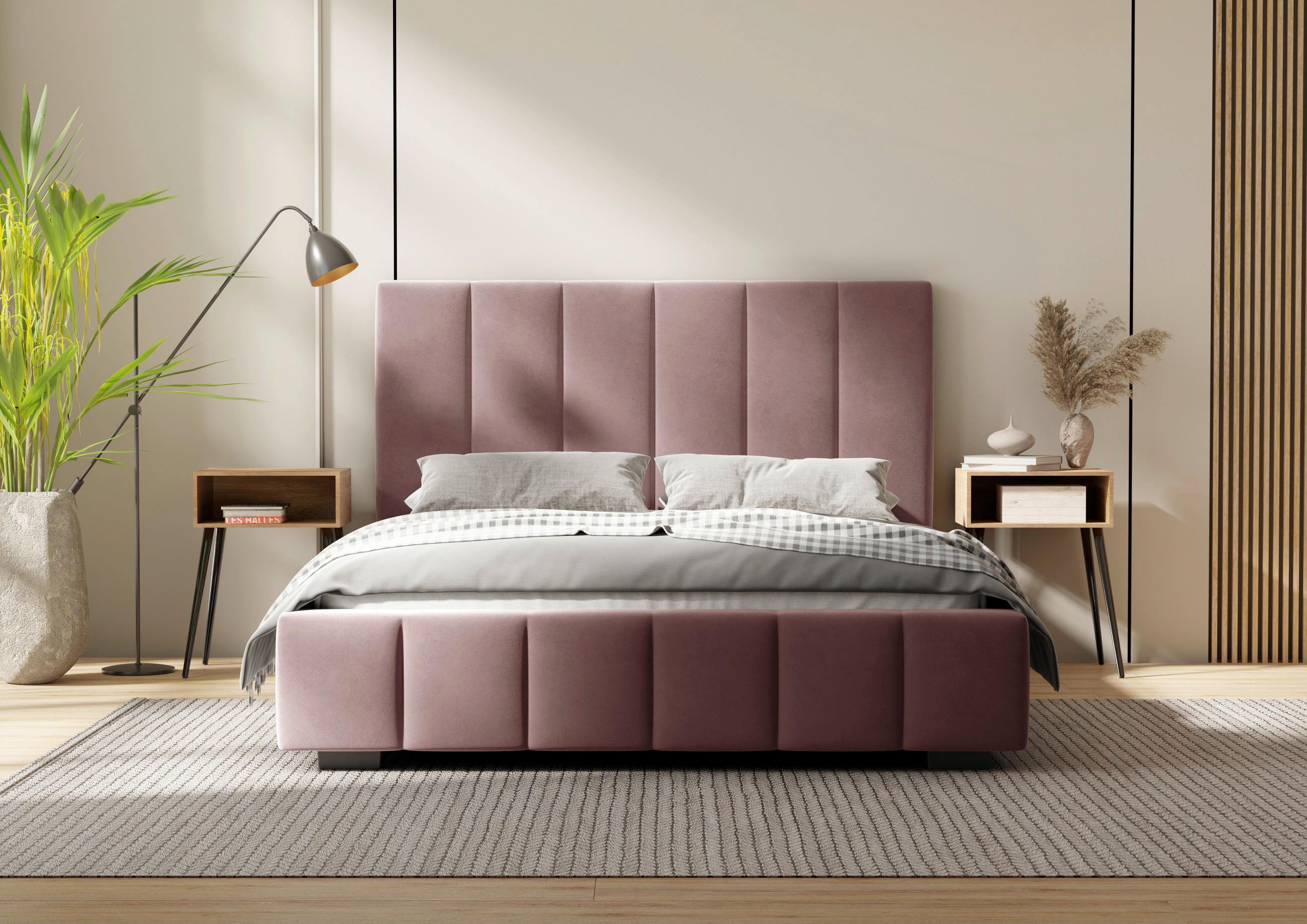 POLSTERBETT 160/200 cm,  in Rosa, Lattenrost, Bettkasten,  - Schwarz/Rosa, Design, Holz/Kunststoff (160/200cm) - Boxxx