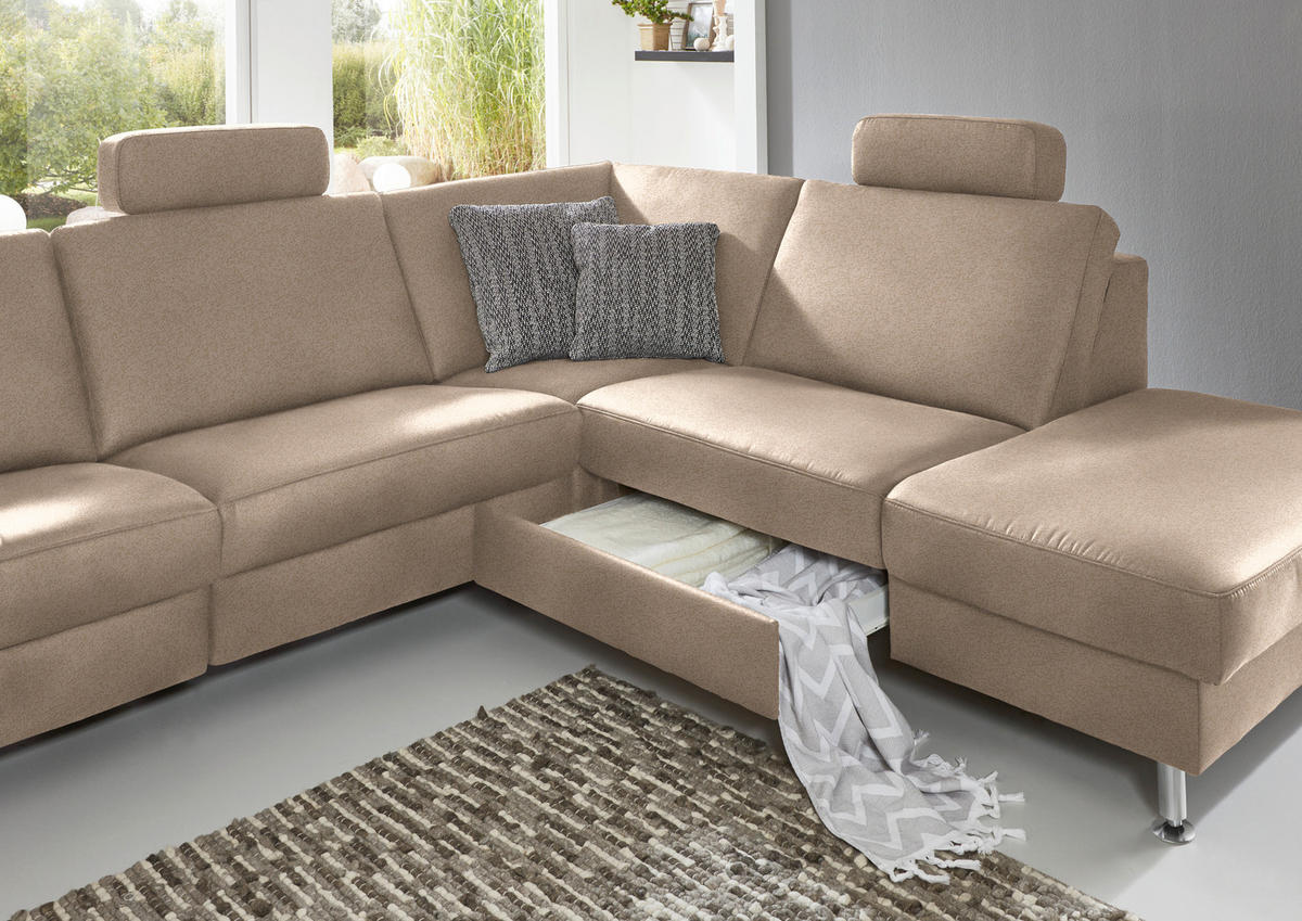 ECKSOFA in Mikrofaser Beige  - Beige/Alufarben, Design, Textil/Metall (275/242cm) - Dieter Knoll