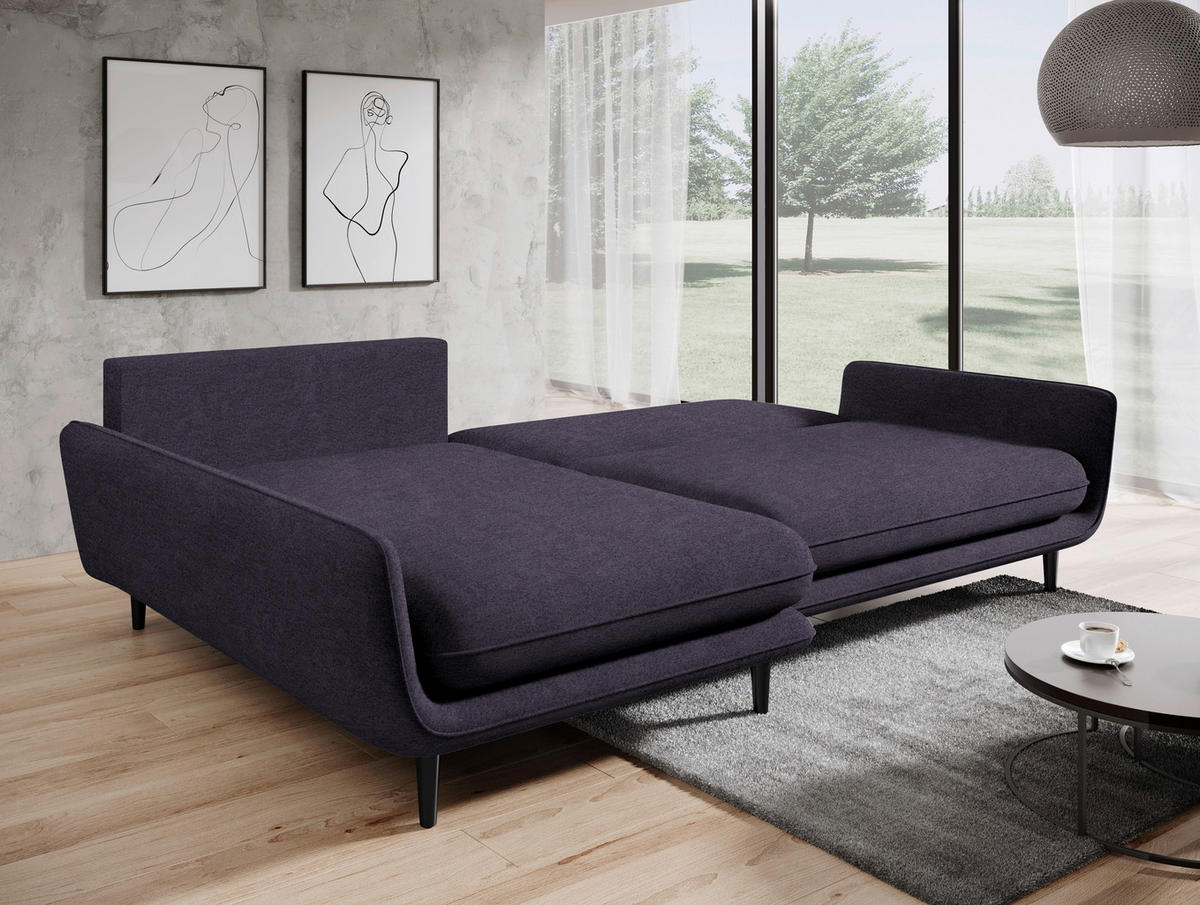 ECKSOFA in Velours Anthrazit  - Anthrazit/Schwarz, Design, Holz/Textil (167/260cm) - Welnova