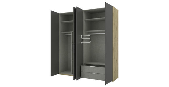 DREHTÜRENSCHRANK 200/223/62 cm 4-türig Anthrazit, Eiche Artisan - Anthrazit/Schwarz, KONVENTIONELL, Holzwerkstoff/Metall (200/223/62cm) - Novel