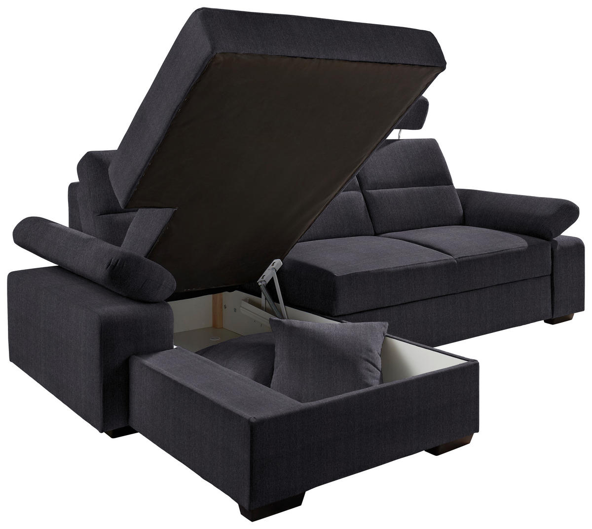 ECKSOFA in Webstoff Anthrazit  - Dunkelbraun/Anthrazit, Konventionell, Kunststoff/Textil (166/258cm) - Cantus
