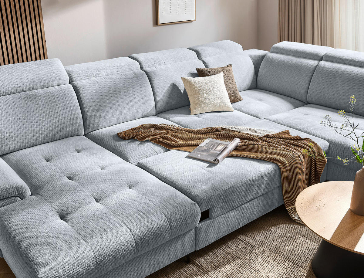 WOHNLANDSCHAFT in Struktur Grau  - Schwarz/Grau, Design, Textil/Metall (190/364/270cm) - Stylife