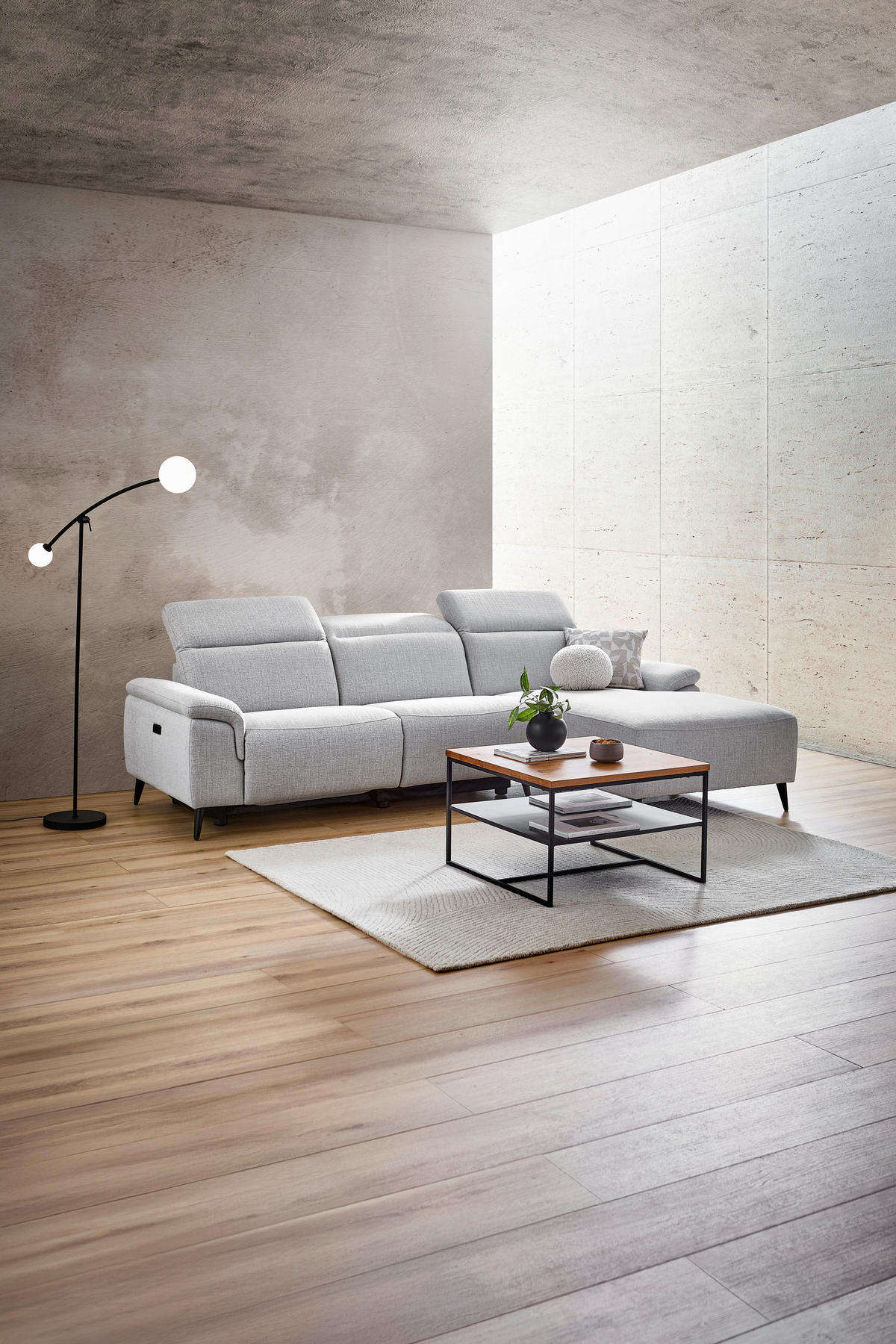 ECKSOFA inkl. Funktionen Hellgrau Leinenoptik  - Schwarzchrom/Hellgrau, Design, Holz/Kunststoff (270/75/171cm) - Xora