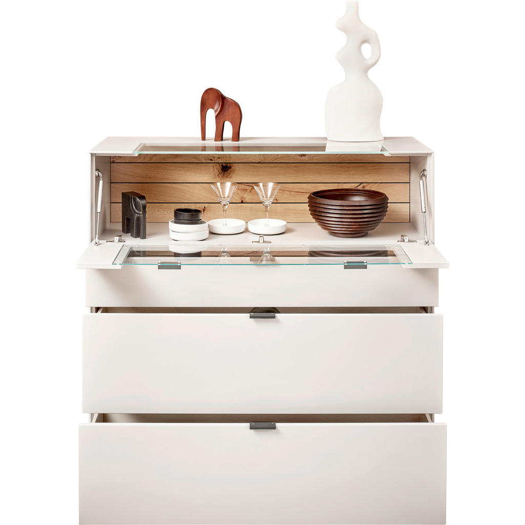 Thumbnail - Dieter Knoll Highboard, Weiß, Metall, Wildeiche, massiv, 3 Schubladen, 121.9x121.5x45.2 cm, Goldenes M, Typenauswahl, Be...