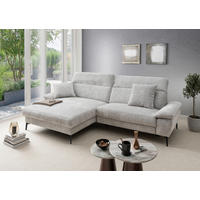 ECKSOFA CANCELLI Silberfarben Struktur Zierkissen, Kopfteilverstellung  - Silberfarben/Schwarz, KONVENTIONELL, Textil/Metall (178/300cm) - Livetastic