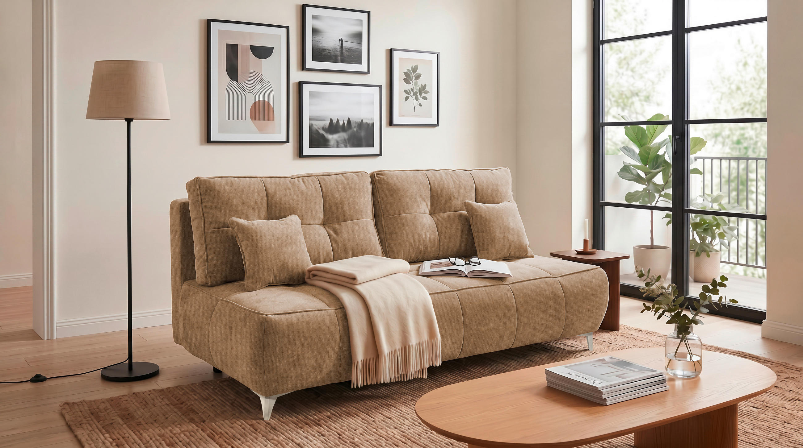 SCHLAFSOFA ELISA Webstoff Braun  inkl. Bettkasten  - Kaschmir/Braun, MODERN, Kunststoff/Textil (215/96/106cm) - MID.YOU