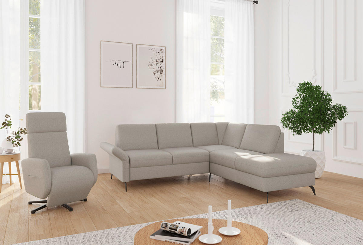 ECKSOFA ROCHELLE E Taupe Flachgewebe  - Taupe/Schwarz, KONVENTIONELL, Textil/Metall (240/216cm) - Sit & More
