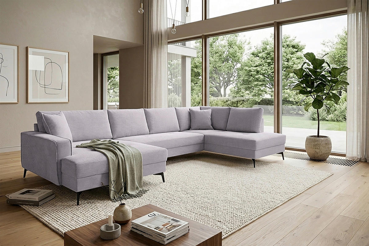 WOHNLANDSCHAFT ZERO Hellgrau Cord  - Hellgrau/Schwarz, Trend, Textil/Metall (173/362/195cm) - Livetastic