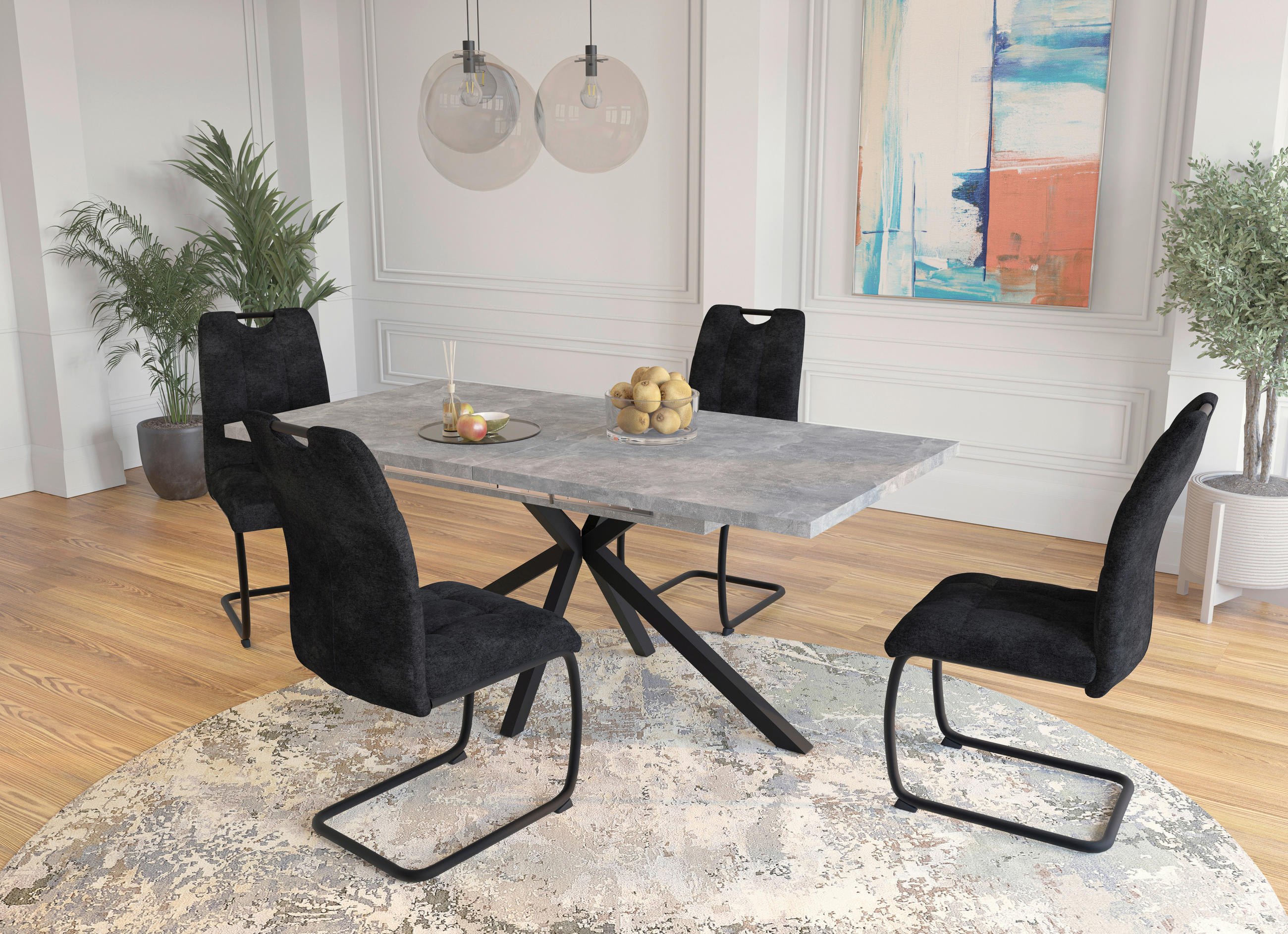 ESSTISCH Schwarz, Grau rechteckig  ausziehbar, Variantenauswahl  - Schwarz/Grau, MODERN, Holzwerkstoff/Metall (160/90/76cm) - MID.YOU