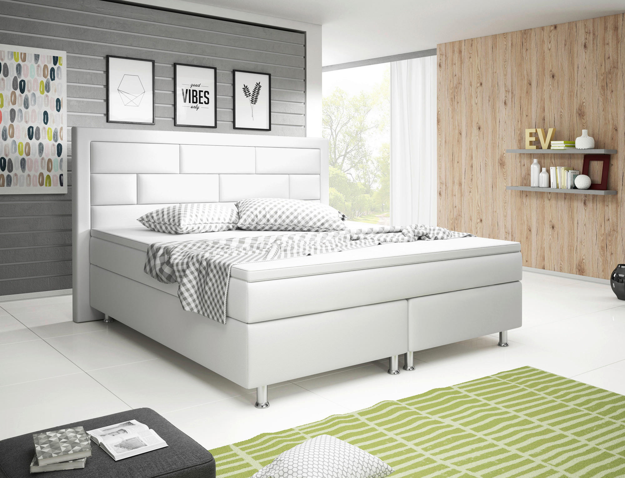 BOXSPRINGBETT 180/200 cm  in Weiß  - Silberfarben/Weiß, KONVENTIONELL, Leder/Textil (180/200cm) - MID.YOU