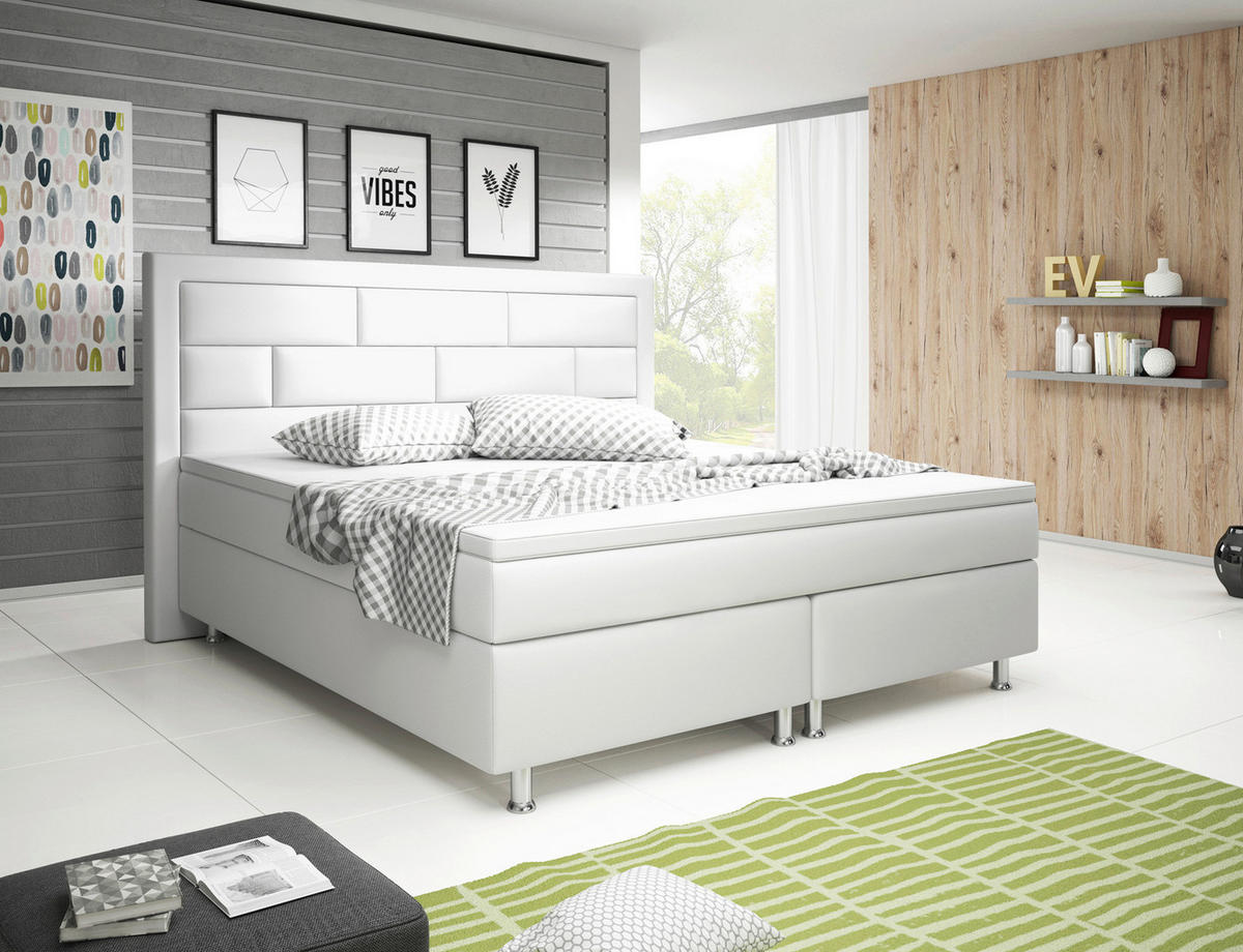 BOXSPRINGBETT 180/200 cm  in Weiß  - Silberfarben/Weiß, KONVENTIONELL, Leder/Textil (180/200cm) - MID.YOU