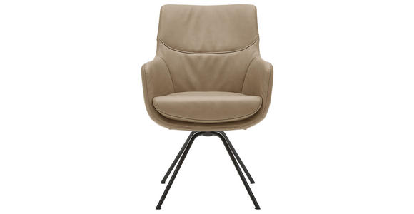 ARMLEHNSTUHL in Echtleder pigmentiert - Taupe/Schwarz, Design, Leder/Metall (60/90/61cm) - Dieter Knoll