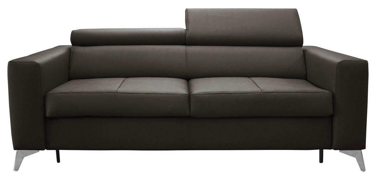SCHLAFSOFA Dunkelbraun Echtleder Lederlook  - Dunkelbraun/Silberfarben, Design, Leder/Textil (206/95/101cm) - Livetastic