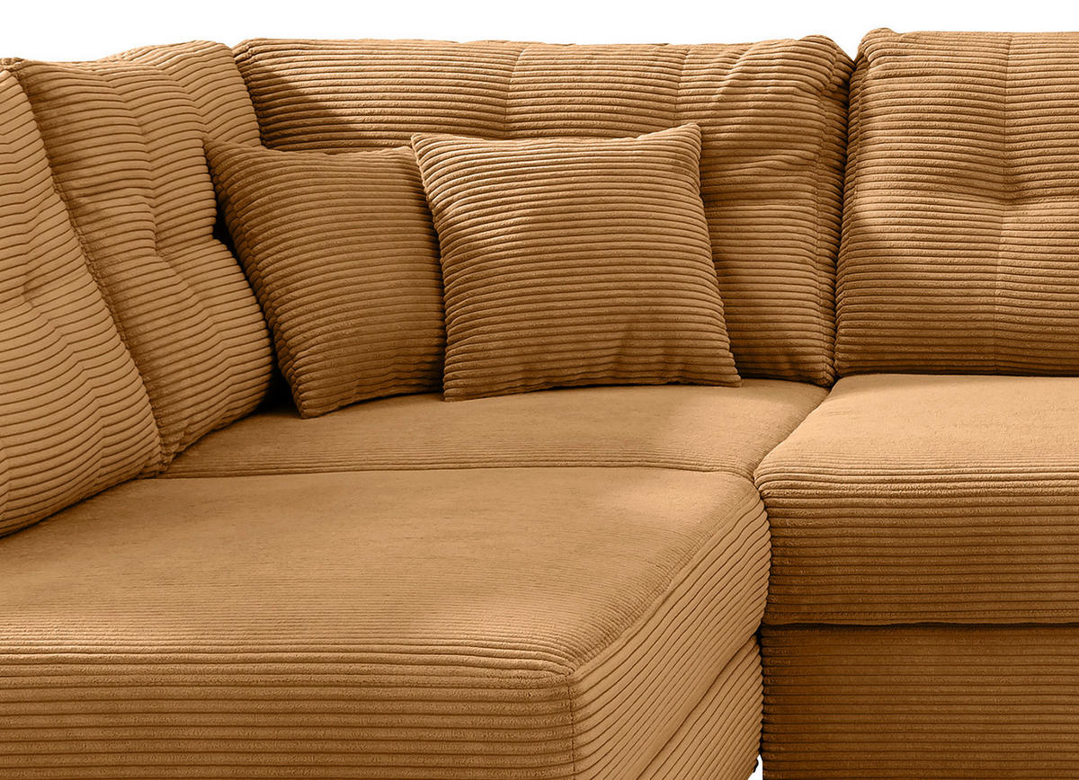 WOHNLANDSCHAFT in Cord Goldfarben  - Goldfarben/Naturfarben, Modern, Holz/Textil (206/338-352/176cm) - Livetastic