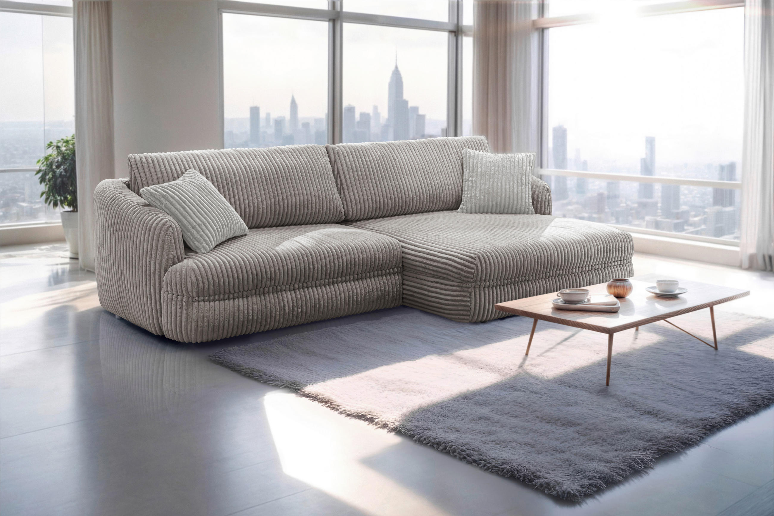 ECKSOFA LUSH Taupe Cord  - Taupe/Silberfarben, Design, Kunststoff/Textil (284/161cm) - Livetastic