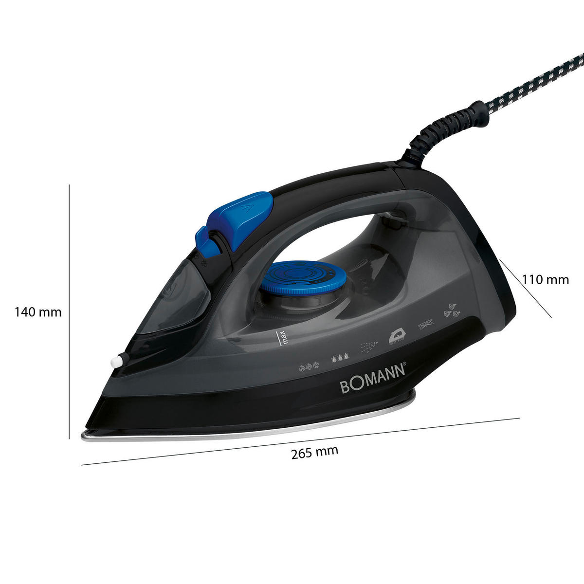 DAMPFBÜGELEISEN   - Blau/Schwarz, Basics, Kunststoff/Metall (26,5/14/11cm) - Bomann