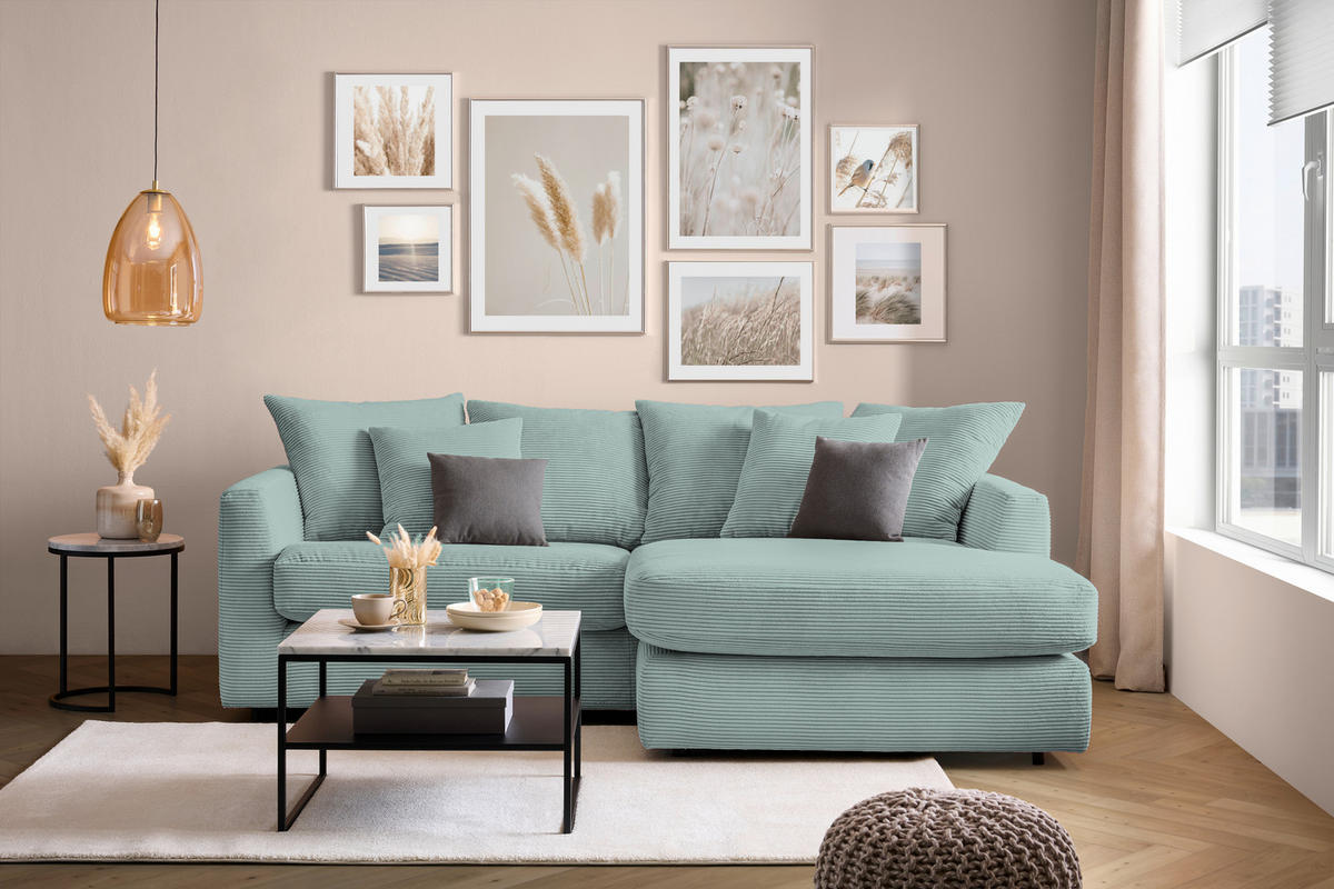 ECKSOFA Mintgrün Cord Zierkissen, Rückenkissen, Rücken echt  - Schwarz/Mintgrün, Design, Kunststoff/Textil (235/175cm) - home24