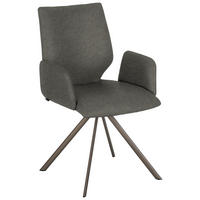 ARMLEHNSTUHL  Lederauswahl, Stoffauswahl, Typenauswahl, inklusive Armlehnen Mikrofaser  - Hellgrau/Braun, Design, Textil/Metall (57/92/63cm) - Venjakob