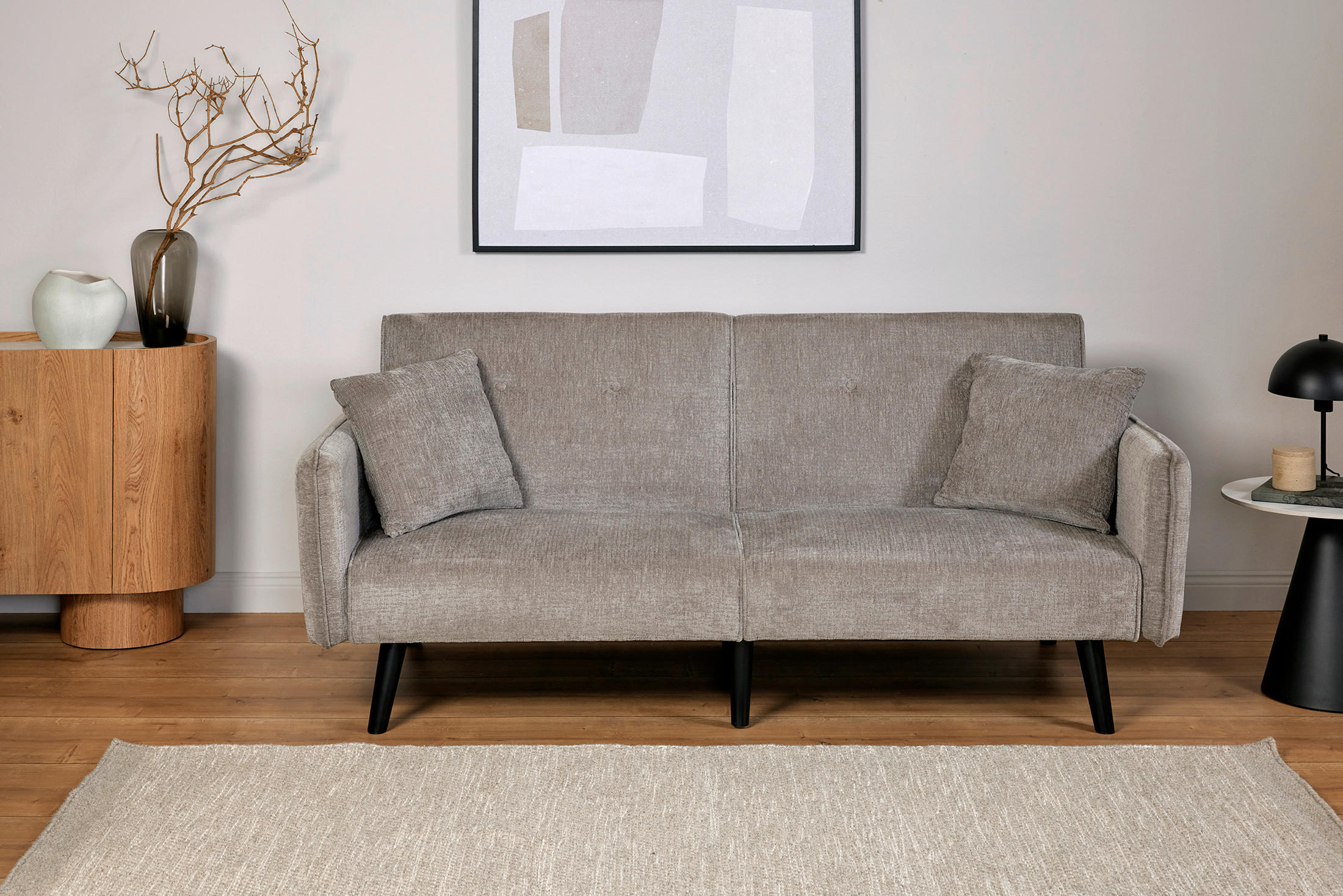 SCHLAFSOFA Bouclé Grau  - Schwarz/Grau, MODERN, Holz/Textil (191/83/84cm) - Livetastic