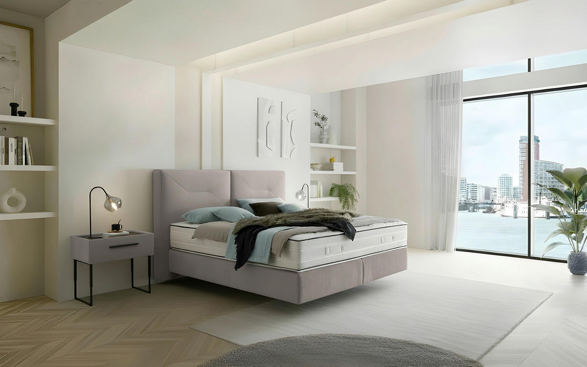 BOXSPRINGBETT 200/200 cm,  in Hellgrau, Matratze, H3 + H3 = fest  - Hellgrau/Schwarz, Design, Kunststoff/Textil (200/200cm) - Dieter Knoll