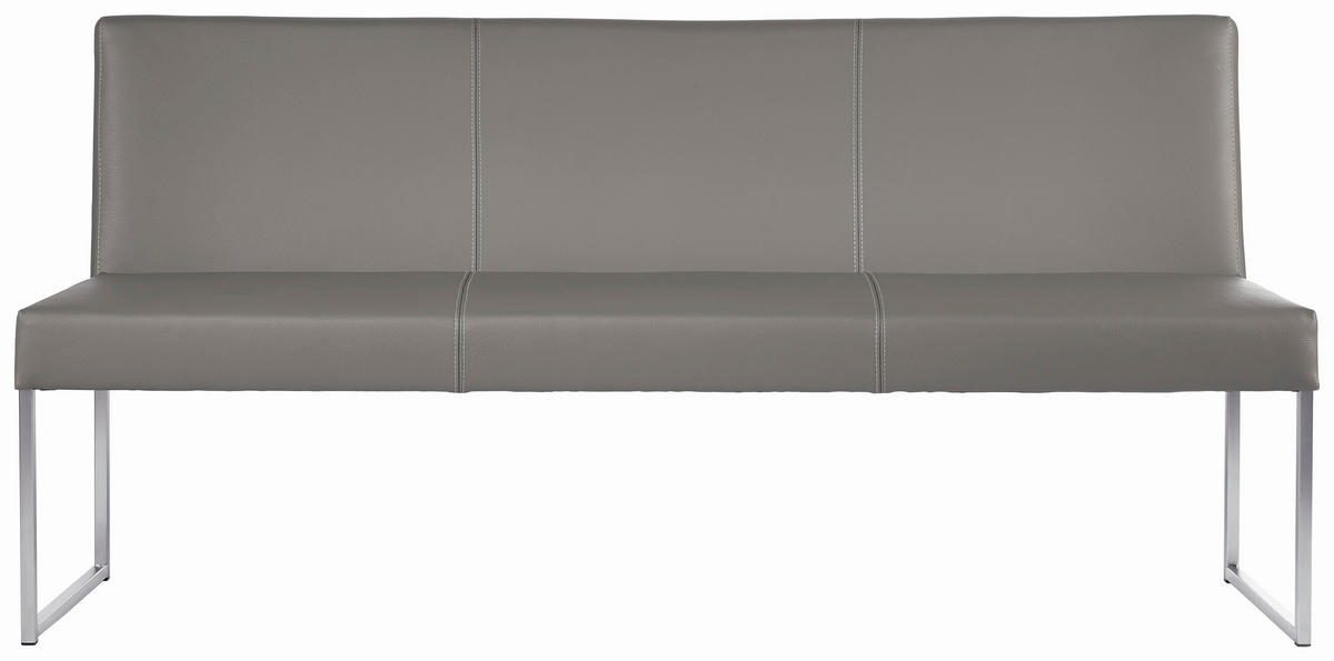 SITZBANK 180/86/47 cm Echtleder Edelstahlfarben, Hellgrau Metall  - Edelstahlfarben/Hellgrau, Design, Leder/Metall (180/86/47cm) - Musterring