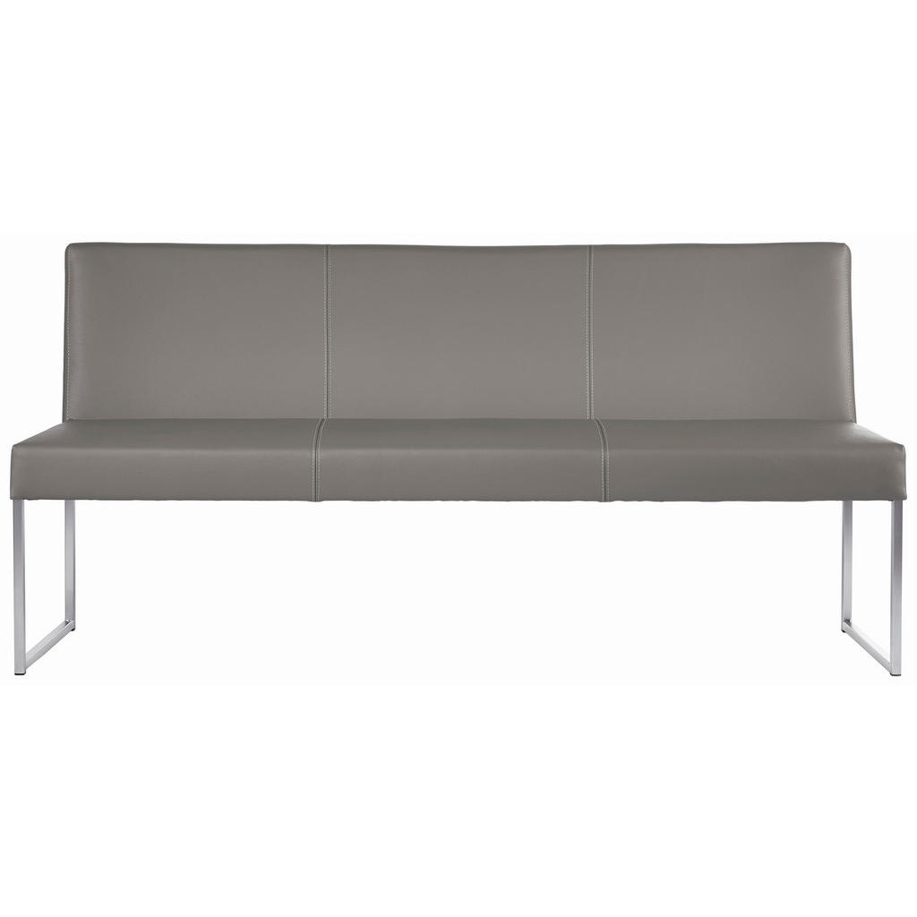 Thumbnail - Musterring Sitzbank Nova, Edelstahl, Hellgrau, Metall, Leder, Echtleder, Color-Finish-Leder, 3-Sitzer, 180x86x47 cm, Led...