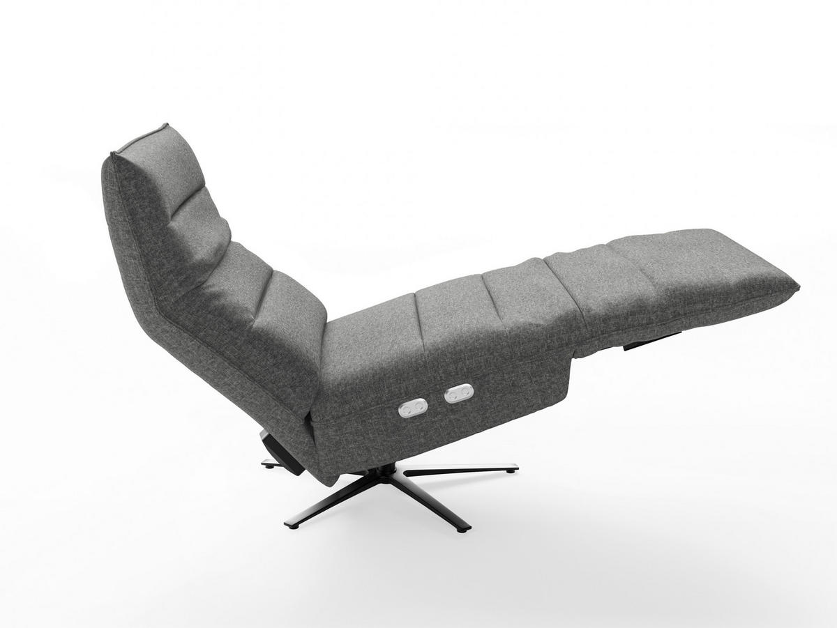 RELAXSESSEL EVE E Chenille Kopfteilverstellung, Rücken echt    - Anthrazit/Schwarz, Basics, Textil/Metall (80/109/98cm) - Sit & More