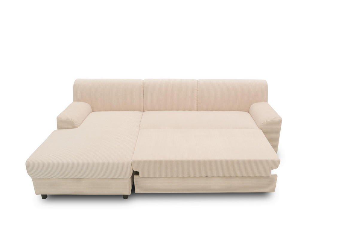 ECKSCHLAFSOFA  CAPRI 2 Creme Cord  - Creme/Schwarz, Basics, Kunststoff/Textil (146/241cm) - MID.YOU