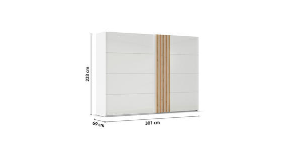 SCHWEBETÜRENSCHRANK in Weiß, Eichefarben - Eichefarben/Weiß, Design, Glas/Holzwerkstoff (301/223/68cm) - Novel