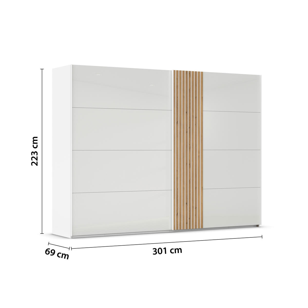 SCHWEBETÜRENSCHRANK  in Weiß, Eichefarben  - Eichefarben/Weiß, Design, Glas/Holzwerkstoff (301/223/68cm) - Novel