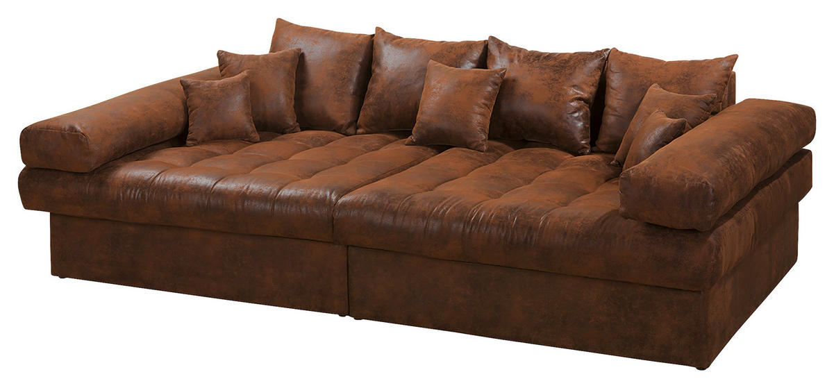 BIGSOFA Naomi in Lederlook (vegan) Braun  - Schwarz/Braun, Design, Kunststoff/Textil (284/94/148cm) - Livetastic