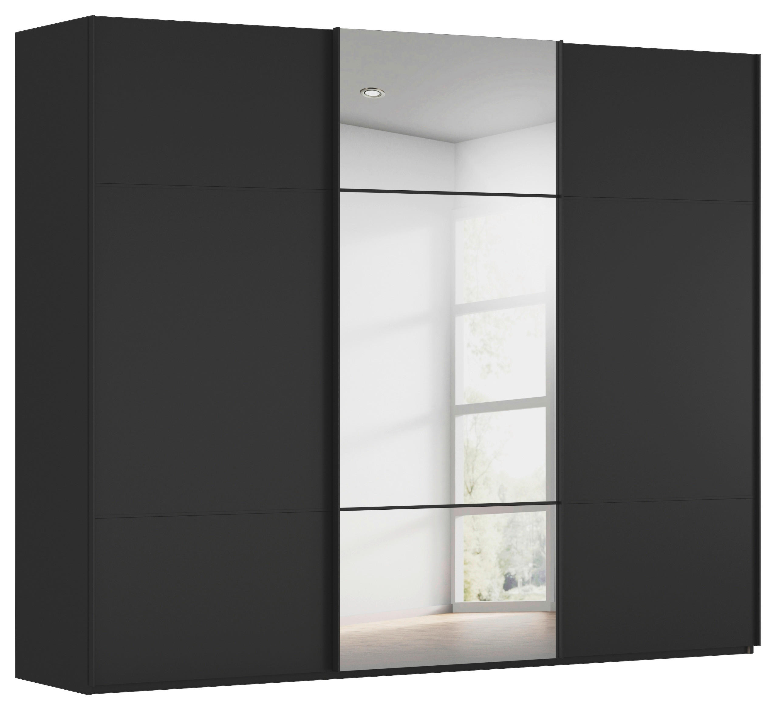 SCHWEBETÜRENSCHRANK 301/223/68 cm 3-türig Schwarz  - Schwarz, KONVENTIONELL, Glas/Holzwerkstoff (301/223/68cm) - Novel