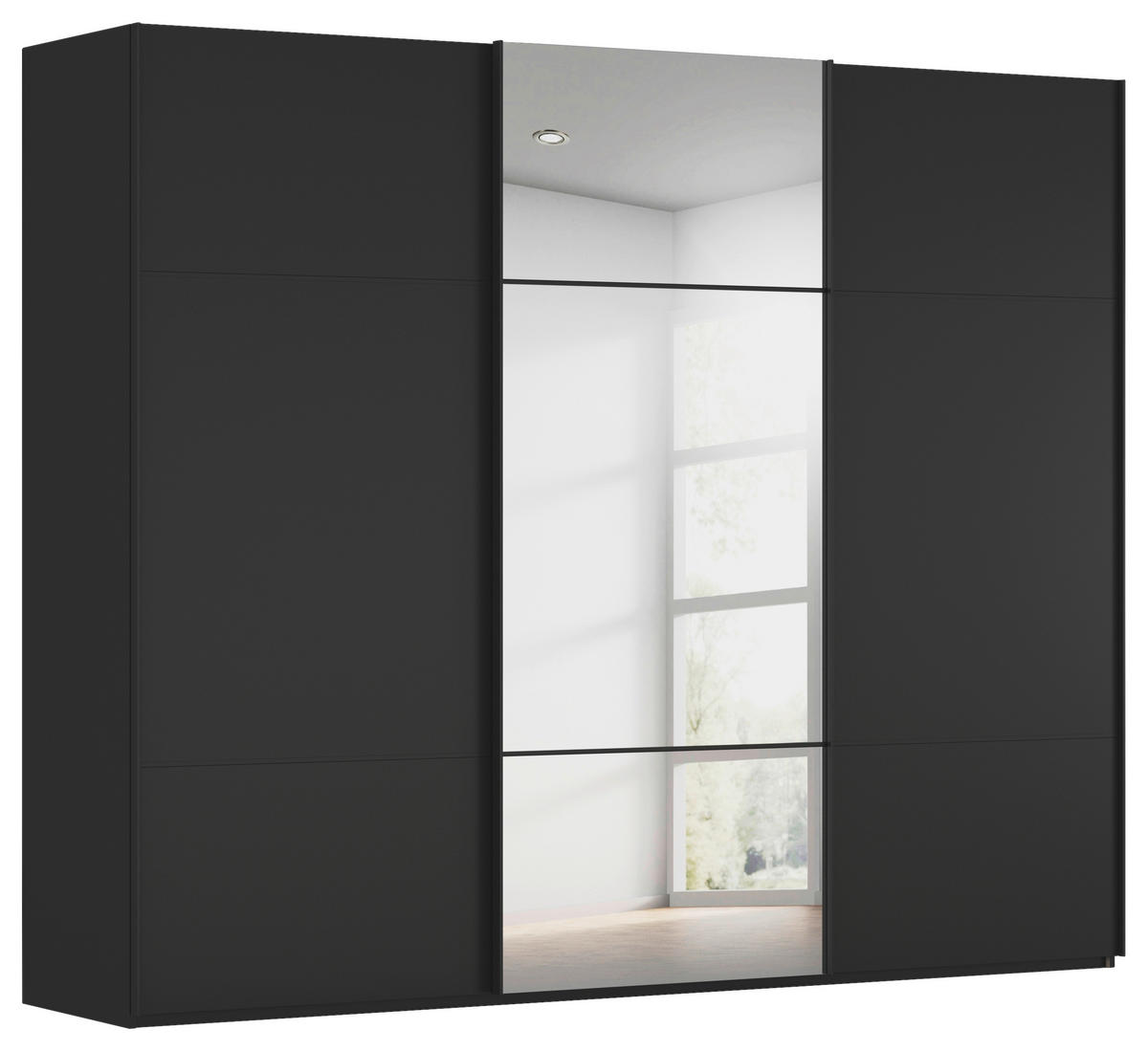 SCHWEBETÜRENSCHRANK 301/223/68 cm 3-türig Schwarz  - Schwarz, KONVENTIONELL, Glas/Holzwerkstoff (301/223/68cm) - Novel