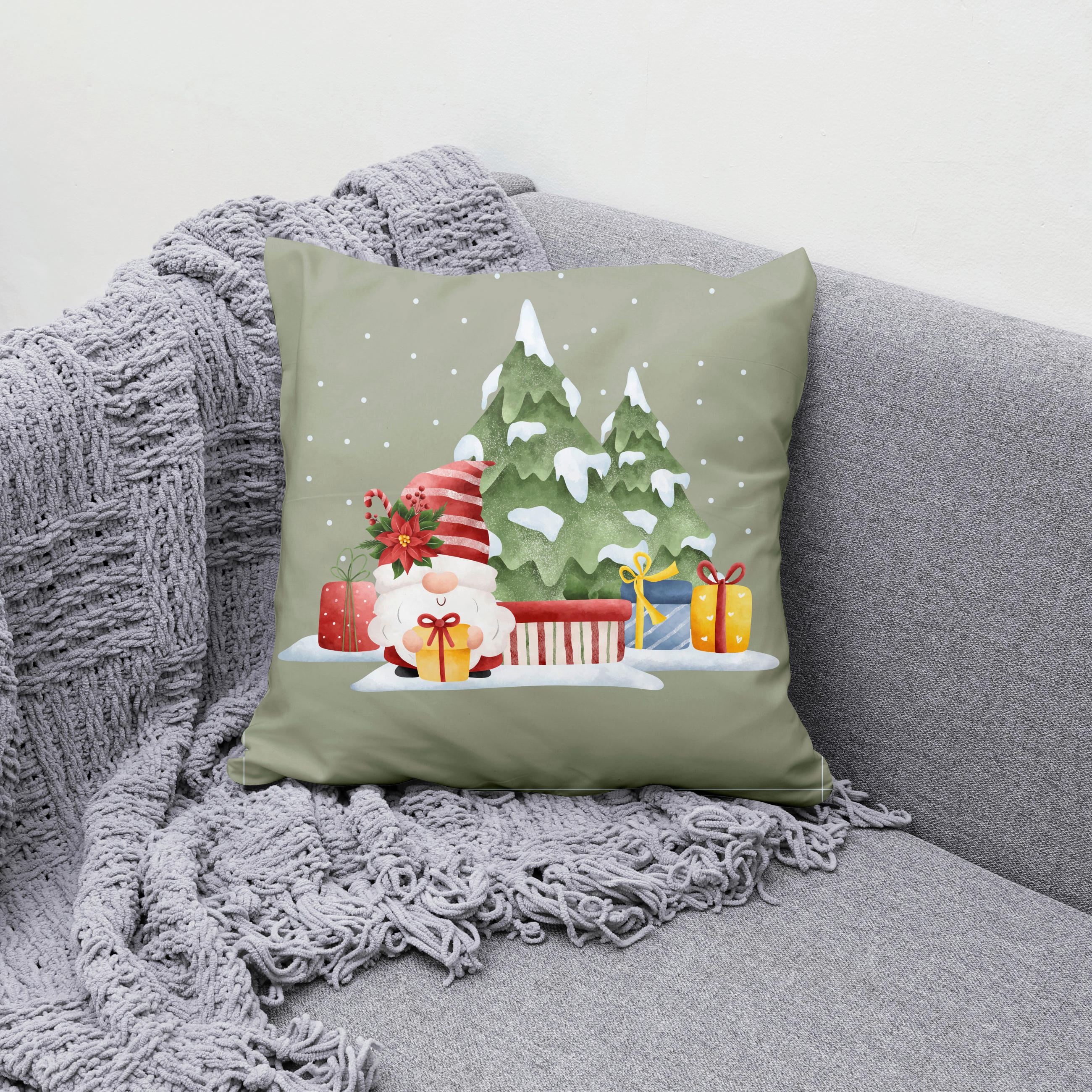 DÍSZPÁRNAHUZAT  - zsályazöld, Basics, textil (45cm)