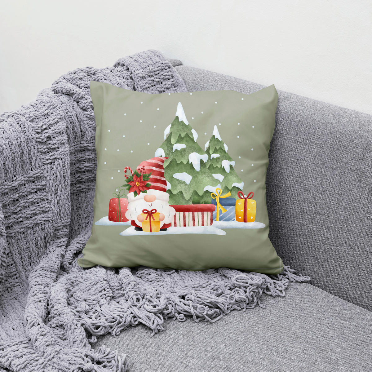 DÍSZPÁRNAHUZAT  - zsályazöld, Basics, textil (45cm)