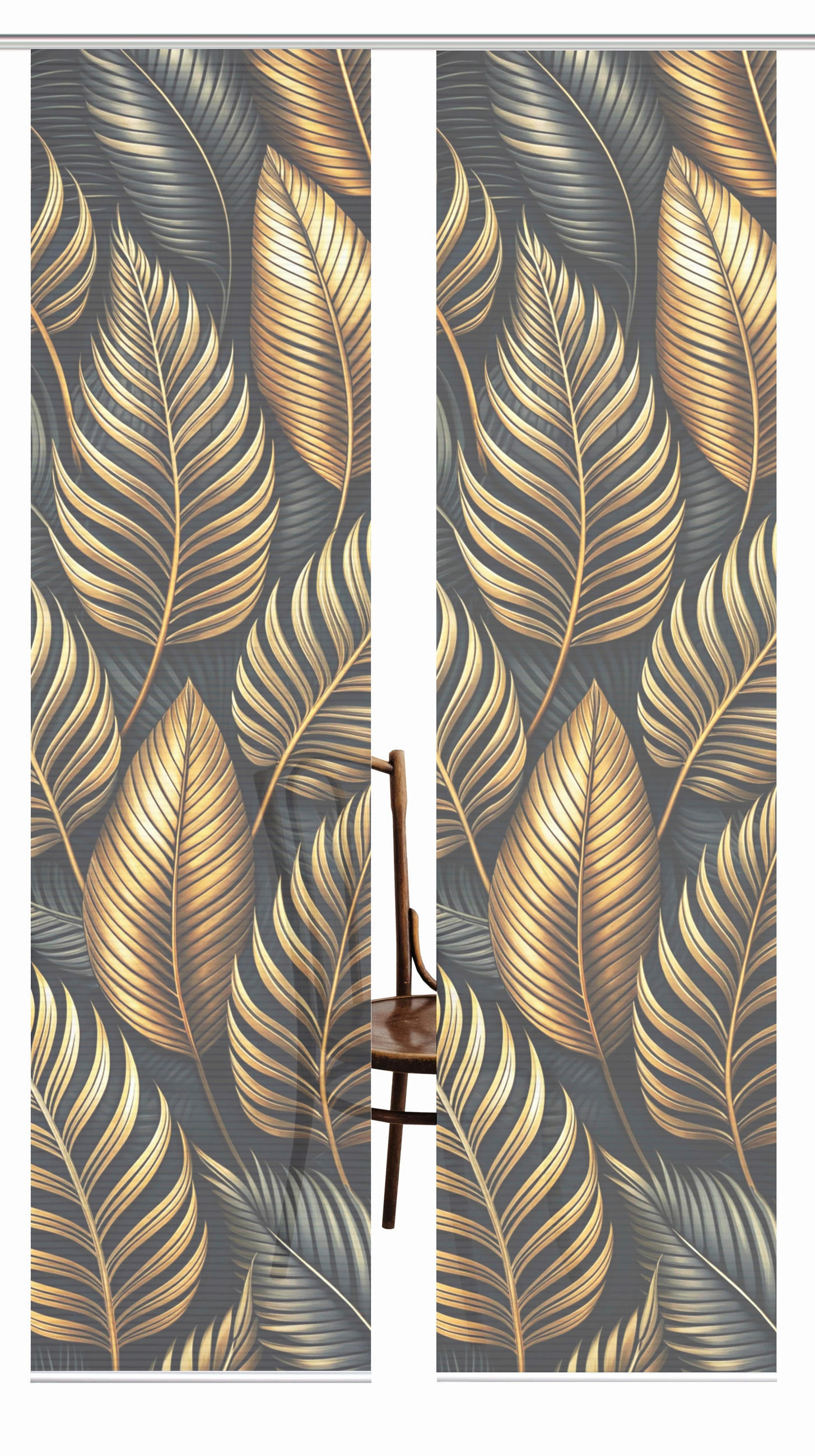 Thumbnail - Flächenvorhang Zedric, Anthrazit, Gold, Textil, Graphik, 60x245 cm, Oeko-Tex® Standard 100, mit Beschwerungsstab, Flausc...