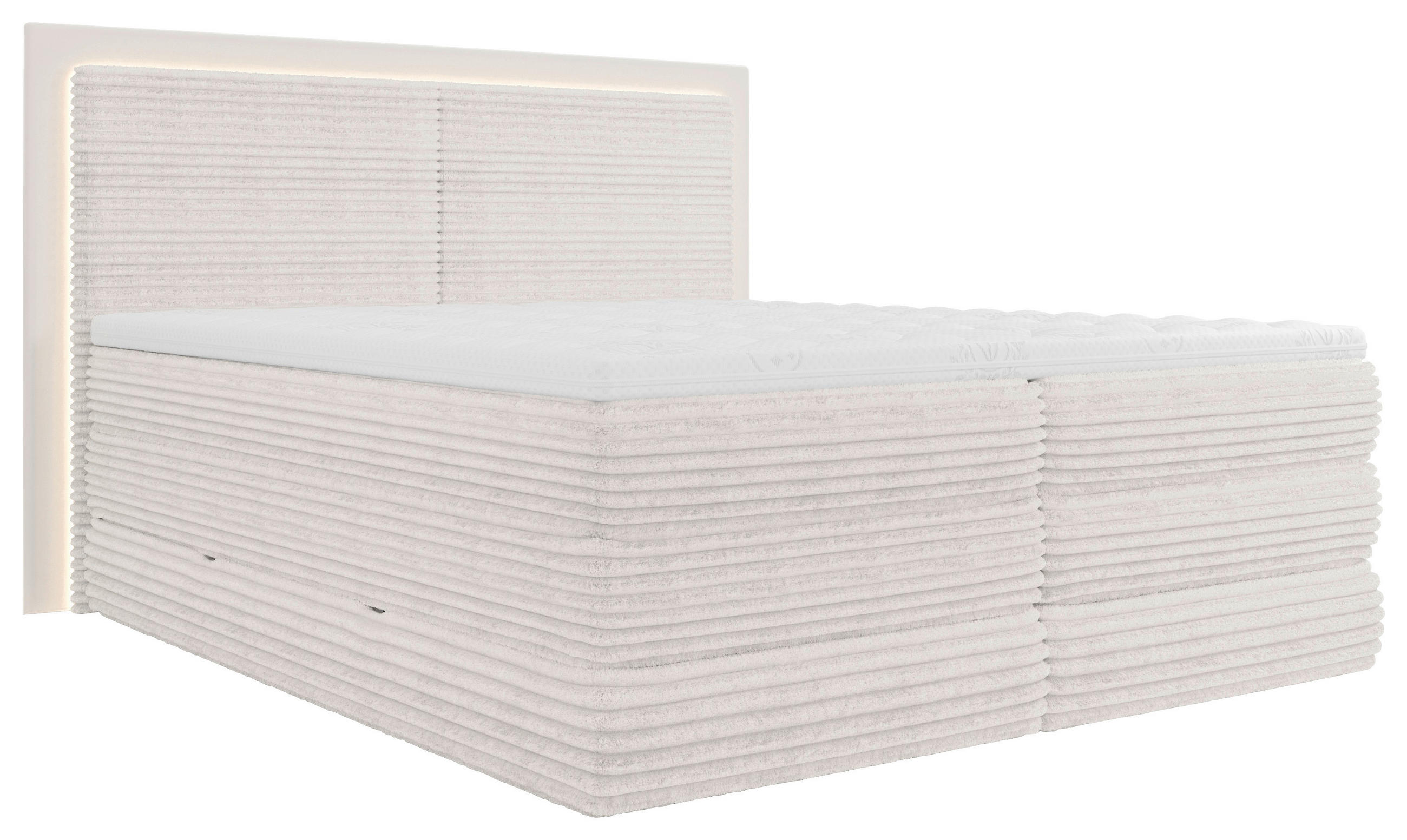 BOXSPRINGBETT 180/200 cm,  in Creme, gepolstertes Kopfteil, Beleuchtung, Bettkasten, Topper, Matratzen, H3 + H3 = fest  - Creme/Schwarz, Trend, Holz/Holzwerkstoff (180/200cm) - Boxxx