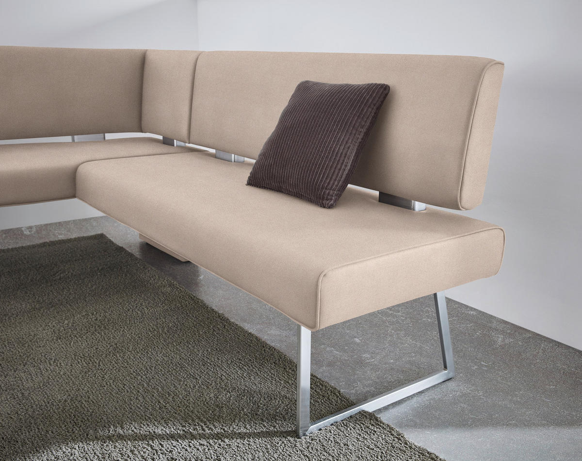 ECKBANK in Metall, Textil Edelstahlfarben, Greige  - Edelstahlfarben/Greige, Design, Textil/Metall (137/219cm) - Dieter Knoll