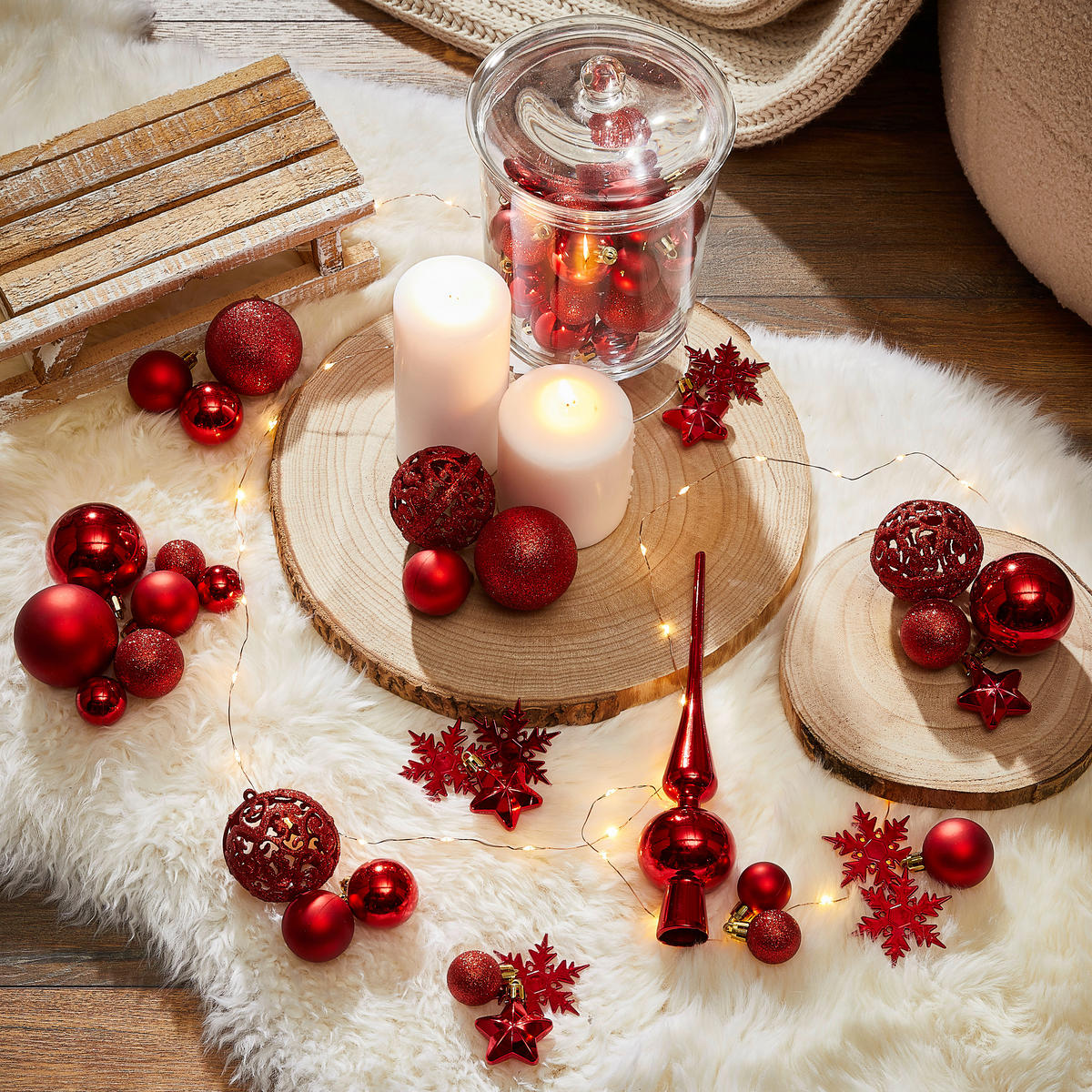 CHRISTBAUMKUGEL-SET 111-teilig  - Rot, Trend, Kunststoff (36/23/12cm) - X-Mas