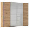 SCHWEBETÜRENSCHRANK 271/235/68 cm 4-türig Grau, Eiche Artisan  - Chromfarben/Eiche Artisan, KONVENTIONELL, Glas/Holzwerkstoff (271/235/68cm) - Novel