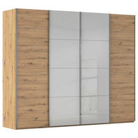 SCHWEBETÜRENSCHRANK 271/235/68 cm 4-türig Grau, Eiche Artisan  - Chromfarben/Eiche Artisan, KONVENTIONELL, Glas/Holzwerkstoff (271/235/68cm) - Novel