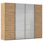 SCHWEBETÜRENSCHRANK 271/235/68 cm 4-türig Grau, Eiche Artisan  - Chromfarben/Eiche Artisan, KONVENTIONELL, Glas/Holzwerkstoff (271/235/68cm) - Novel