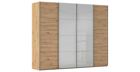 SCHWEBETÜRENSCHRANK 271/235/68 cm 4-türig Grau, Eiche Artisan  - Chromfarben/Eiche Artisan, KONVENTIONELL, Glas/Holzwerkstoff (271/235/68cm) - Novel