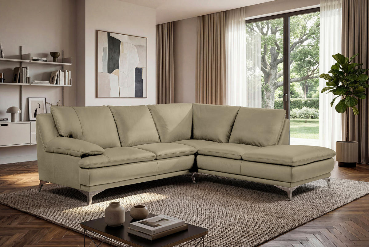 ECKSOFA Fango Echtleder  - Chromfarben/Fango, Design, Leder/Metall (242/224cm) - Novel